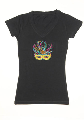 Kids Tshirt Venetian Mask Center Feather and Fleurdli Gold Glitter
