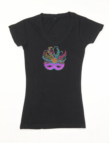 Venetian Mask Center Feather and Fleur de lis Pink Glitter