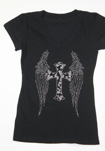 Cross with Wings Rhinestone