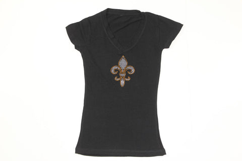 Fleur de lis Silver Filled and Gold Outline Rhinestone