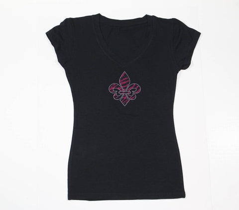 Fleur de lis Zebra Red and Black Rhinestone