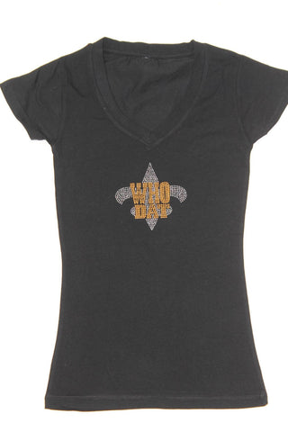 Fleur de lis WHODAT Gold Rhinestone
