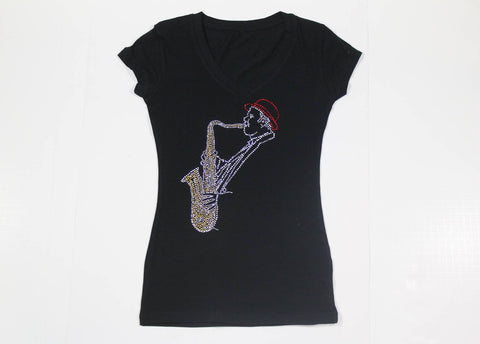 Jazz Musician with Saxaphone Rhinestone
