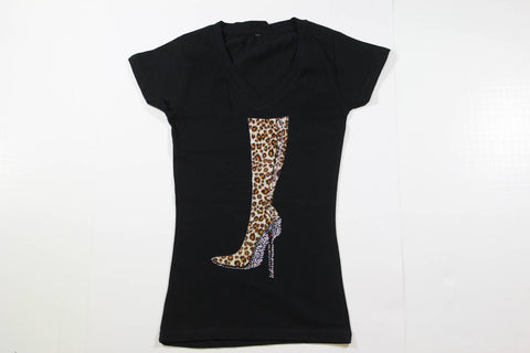 Heeled Leopard Print Boot with Felt and Rhinestone