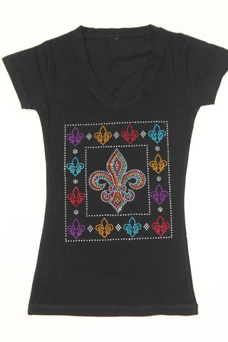 Boxed FDL with Fleur de lis Outline Rhinestone