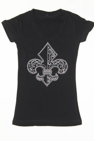 Open Fleur de lis Large with Swirl Detail Silver Rhinestone