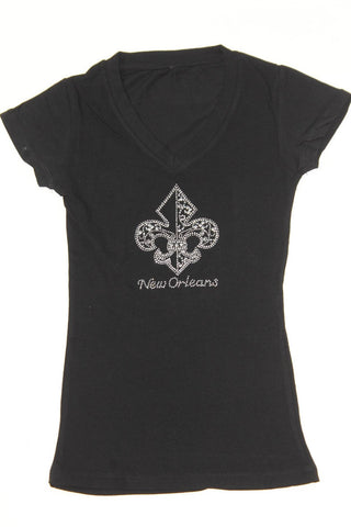 Open Fleur de lis Small with Swirl Detail Silver Rhinestone