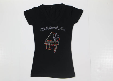 Piano with Music Notes Rhinestone