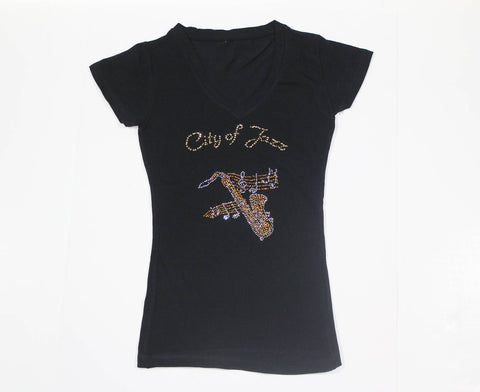 Saxophone with Music Notes Rhinestone