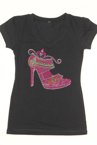 Strappy High Heels with Fleur de lis Pink Rhinestone