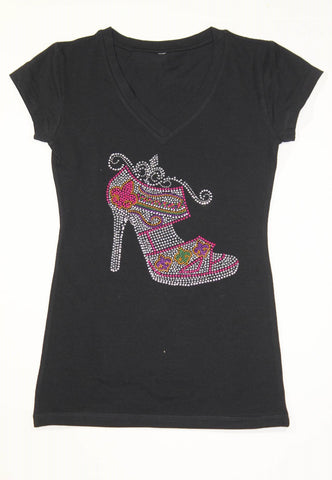 Strappy High Heels with Fleur de lis Silver Rhinestone