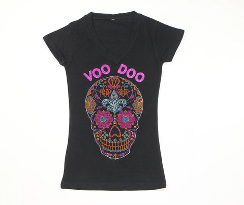 Sugar Skull with Large Center Fleur de lis Rhinestone