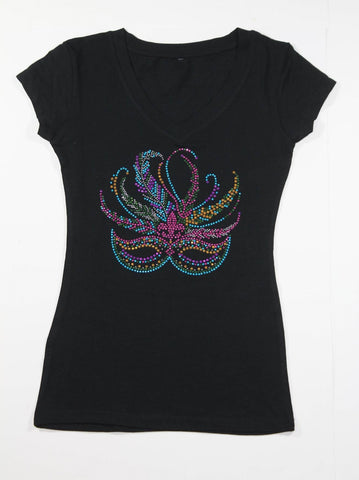 Venetian Mask With Center Feather Blue and Pink