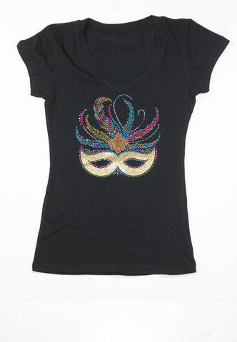 Venetian Mask with Center Feather and Fleur de lis Gold Glitter