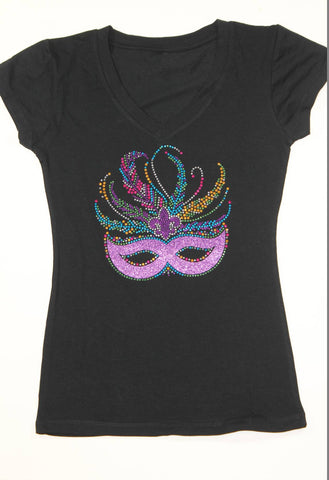 Venetian Mask with Center Feather and Fleur de lis Pink Glitter
