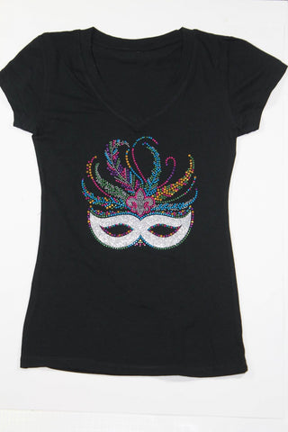 Venetian Mask with Center Feather and Fleur de lis Silver Glitter